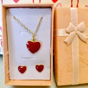 Gold and Red Heart Jewelry Set